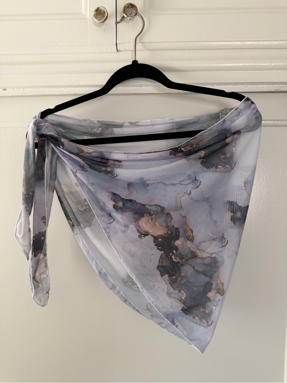 Light Gray Marble-Print Chiffon Mesh Cover Up
